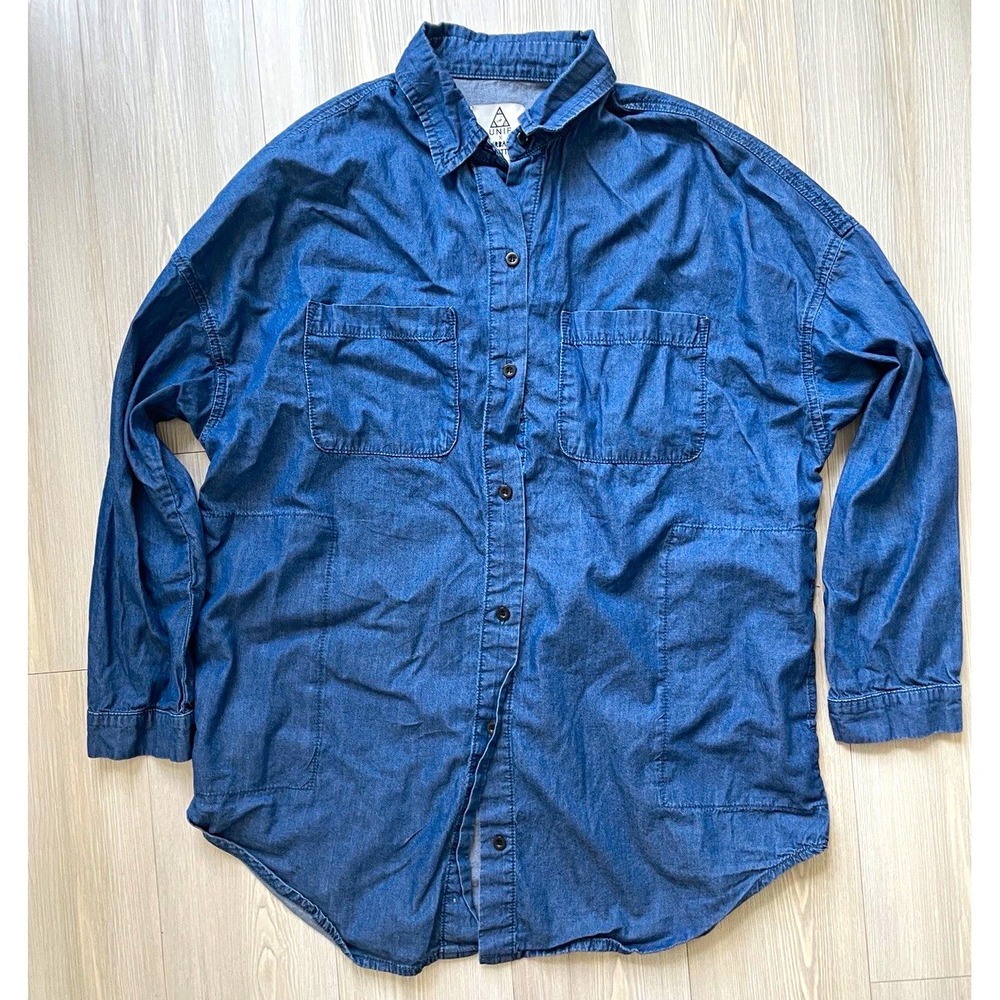 UNIF x Urban Outfitters Blue Denim Cotton Button-Up Shirt Sz S Casual Preppy